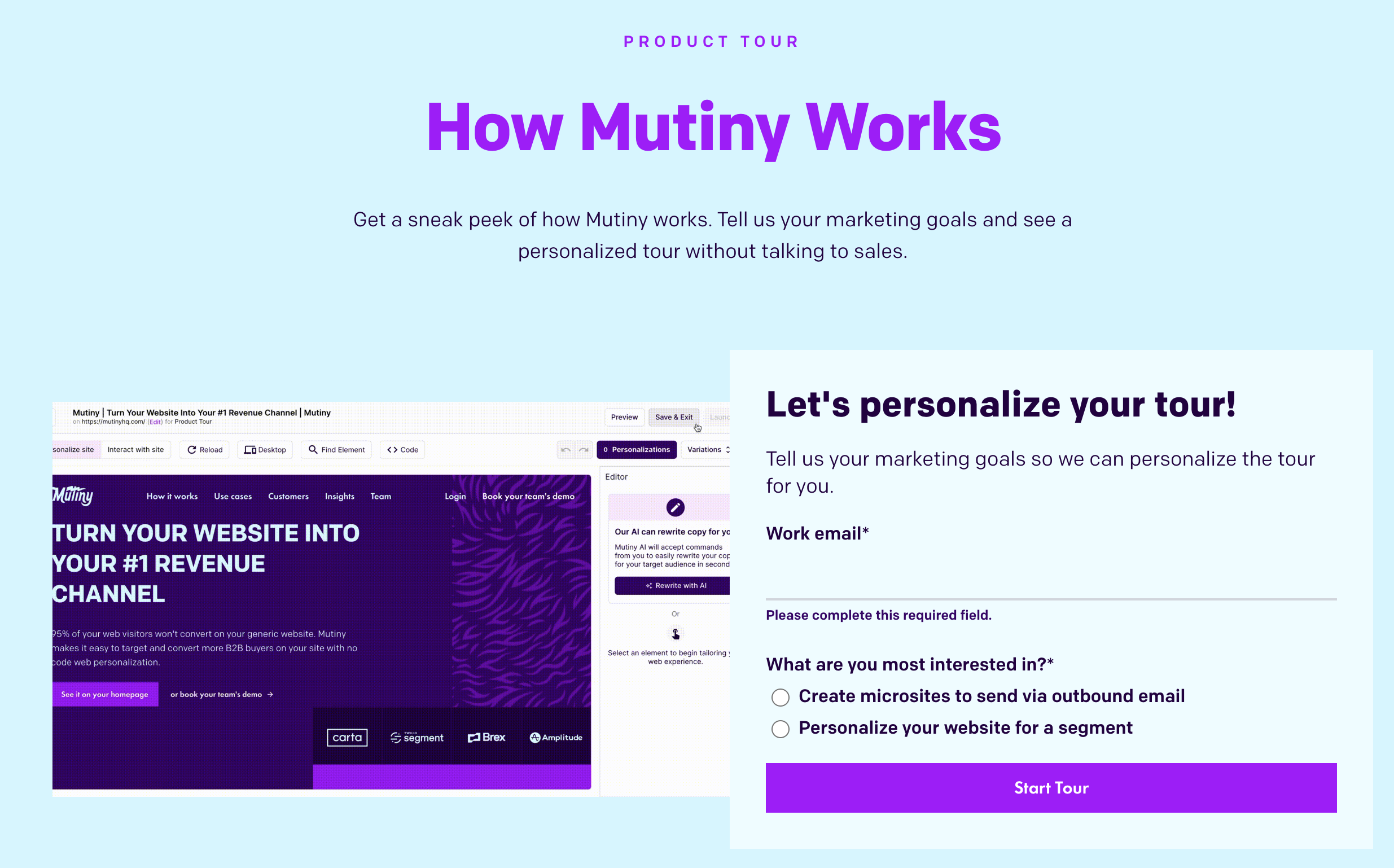 Mutiny interactive demo tour